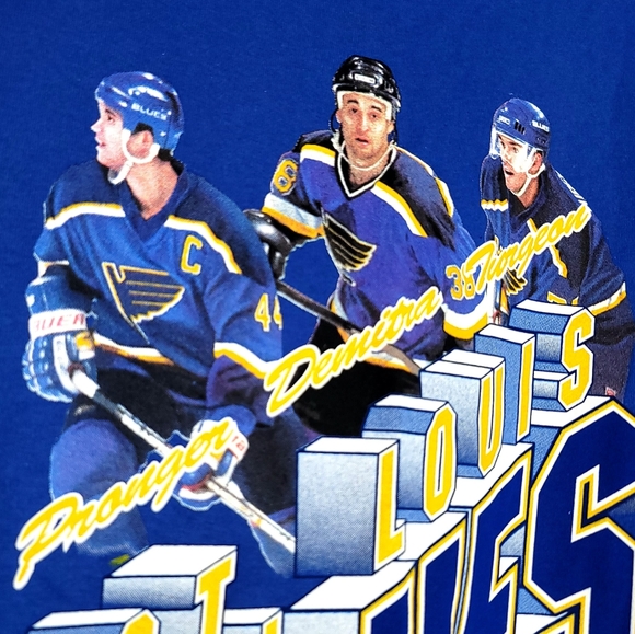Vintage 1999 Chris Pronger, Pavol Demitra and Pierre Turgeon STL Blues Tee - Picture 3 of 6